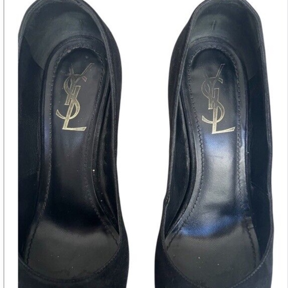 Saint Laurent Black Suede Platform Pumps Size 37 7 Round Toe YSL Designer Shoes - Picture 3 of 10